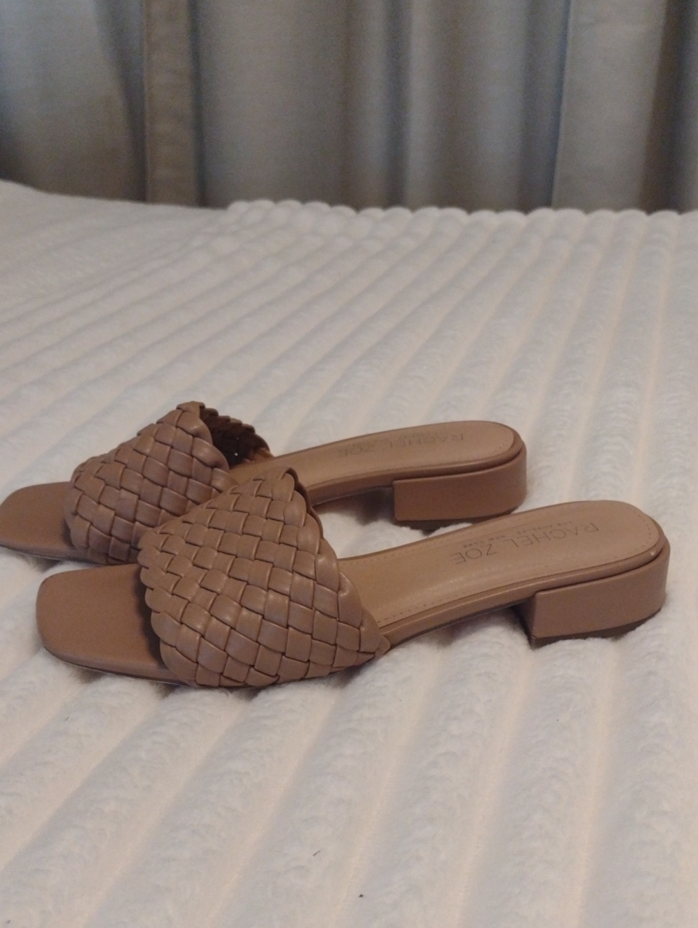 Rachel Zoe Women's 8 Tan Nude Woven Slides 1" Heel Square Toe